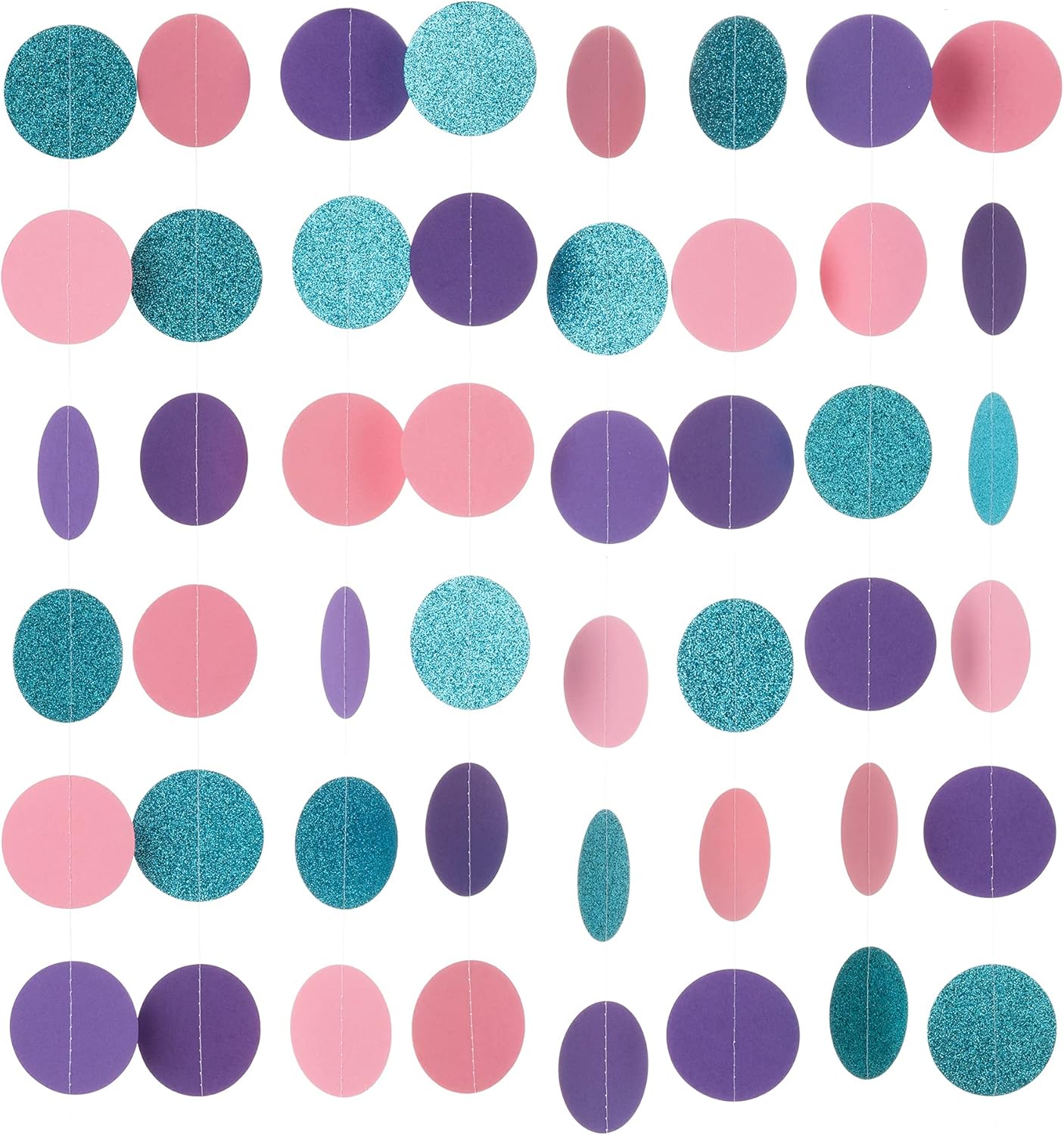 WEVEN Circle String Decorations Paper Garland Banner Streamer Party Decor 2.5" 20 ft (Pink, Purple