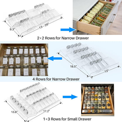 Antimbee Spice Drawer Organizer, 4 Tier- 4 Pack Acrylic Spice Rack Tray for Drawer, Expandable From