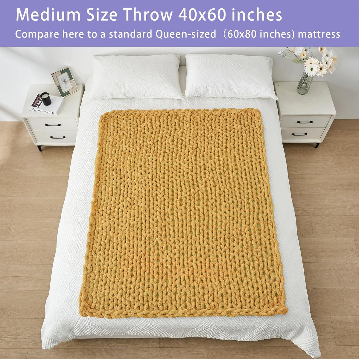 Bigacogo Chunky Knit Throw Blanket for Couch, 40x60 inches, 100% Hand Knitted with Thick Jumbo