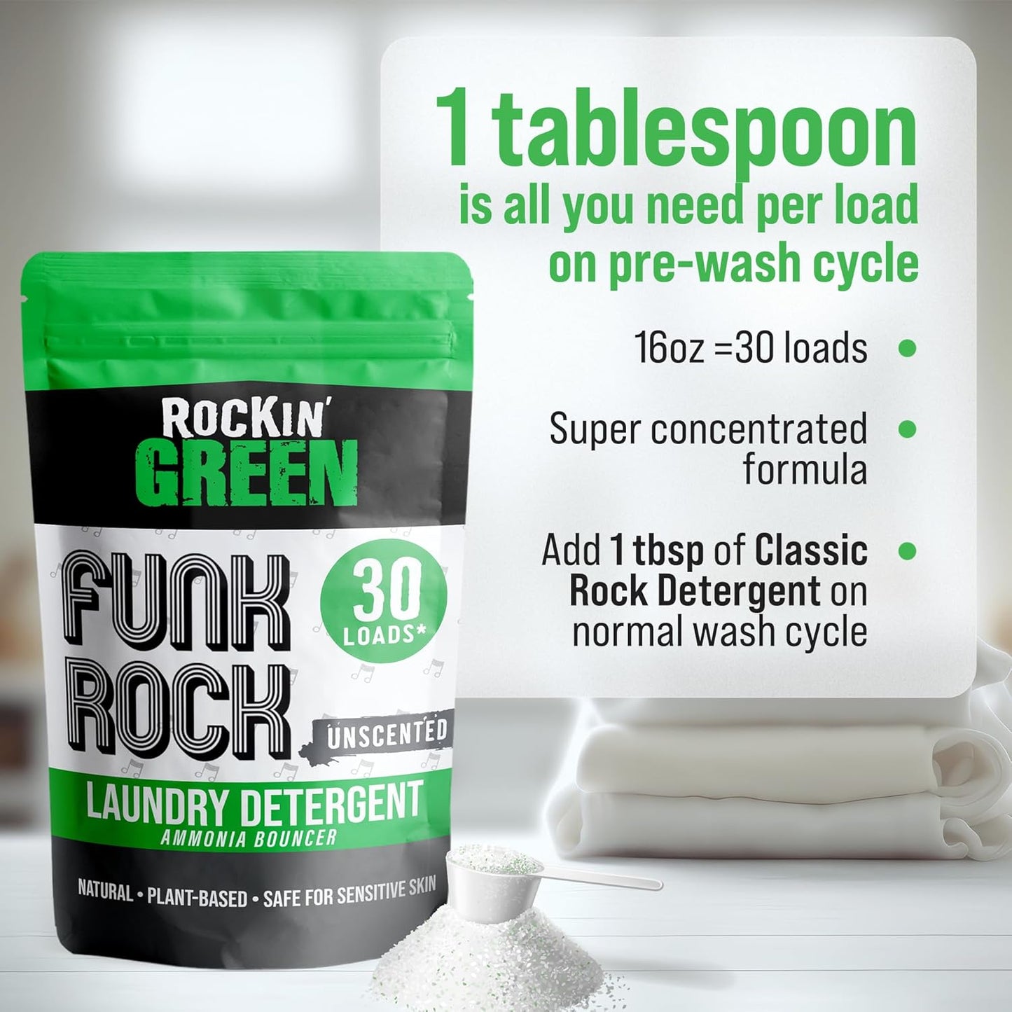 Rockin' Green Laundry Detergent, Plant based, All Natural Laundry Detergent Powder, Vegan and
