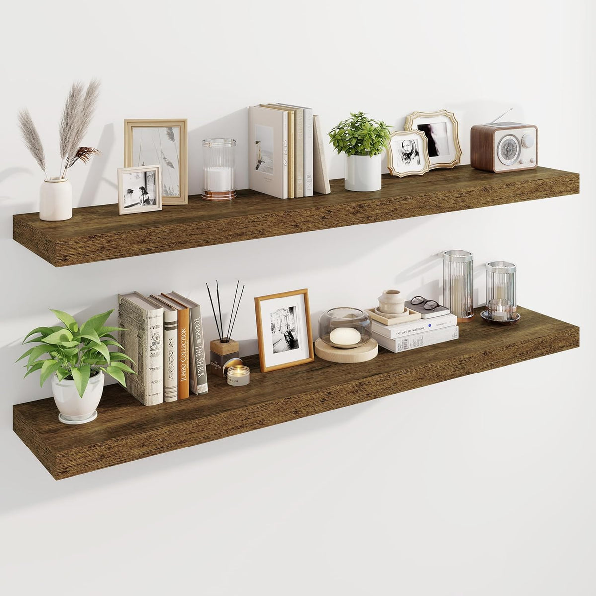 Marsmiles 55" Floating Shelves for Wall, Wooden Shelves with Invisible Brackets Set of 2, Rustic