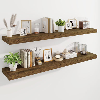 Marsmiles 55" Floating Shelves for Wall, Wooden Shelves with Invisible Brackets Set of 2, Rustic
