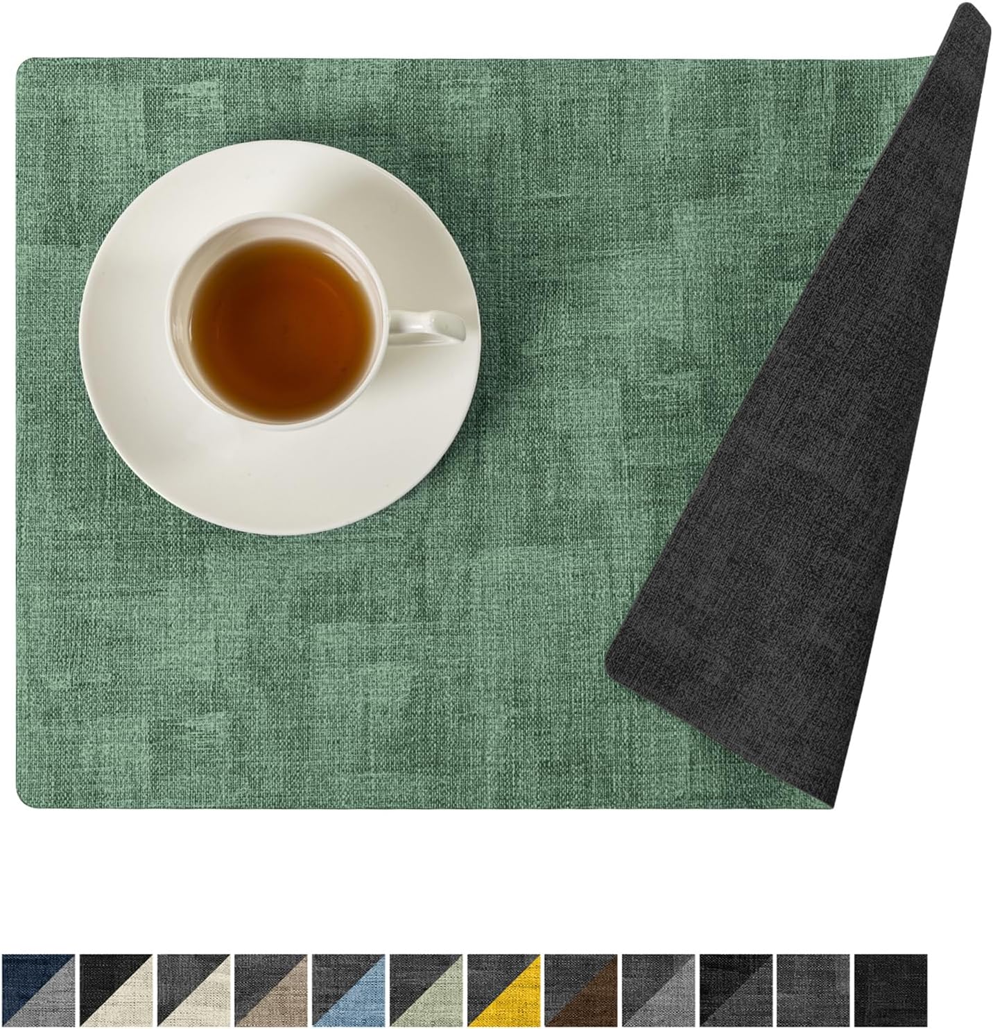 Romanstile Reversible Vinyl Placemats Set of 6, Faux Leather 100% Waterproof Oil-proof Wipeable