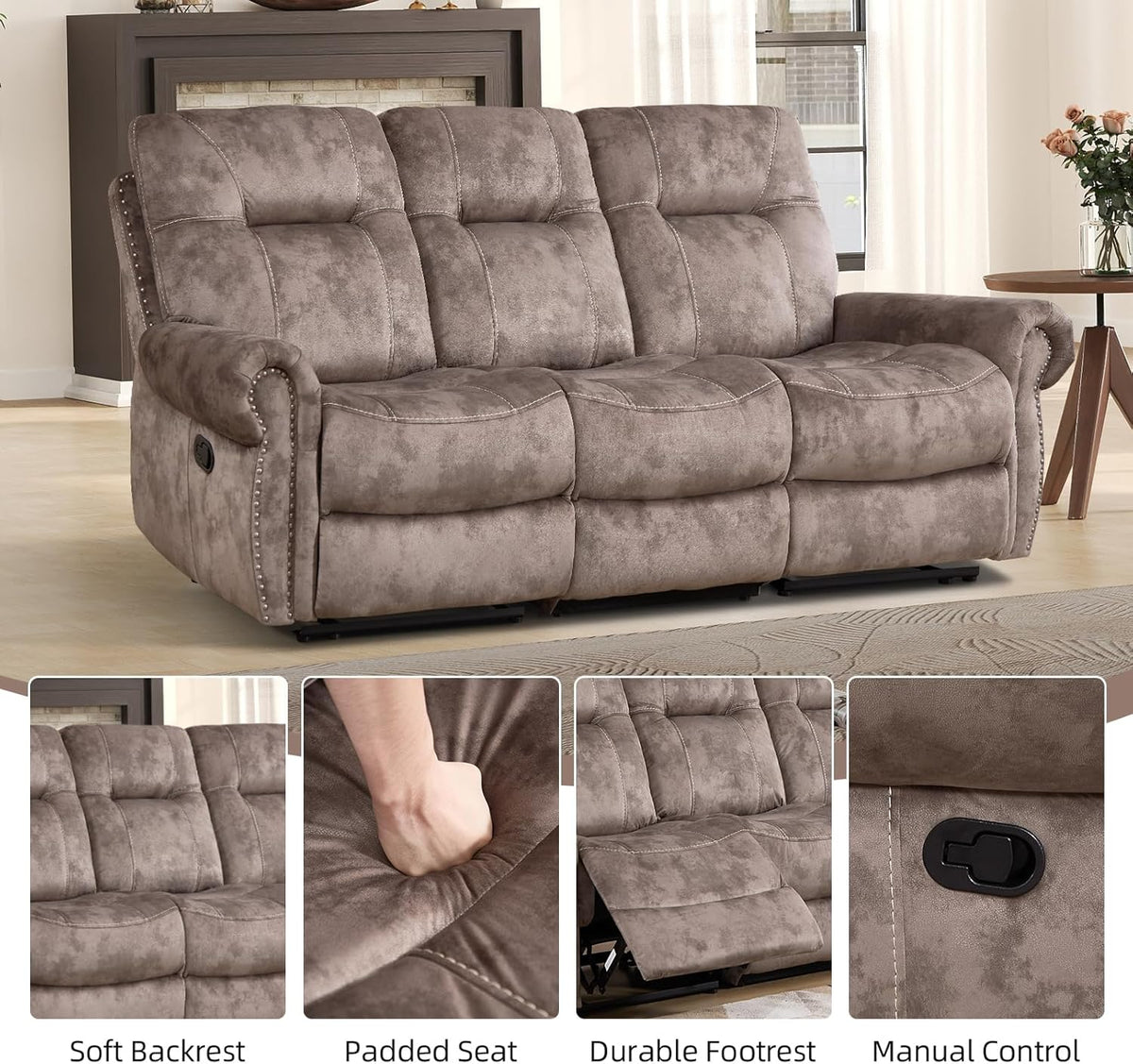 EBELLO 2 Pieces Reclining Couch Furniture Set for Living Room, 1 Seat Power Recliner and a 3 Seater