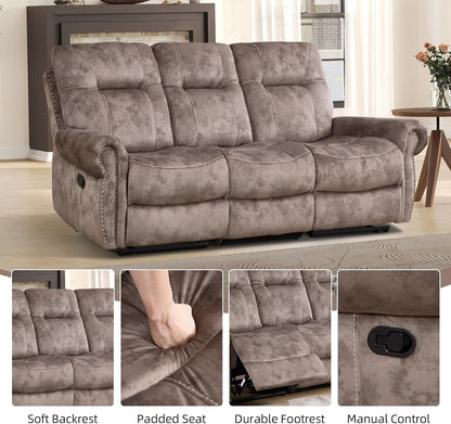 EBELLO 3 Pieces Reclining Couch Furniture Set for Living Room, Double 1 Seat Power Recliner Chair