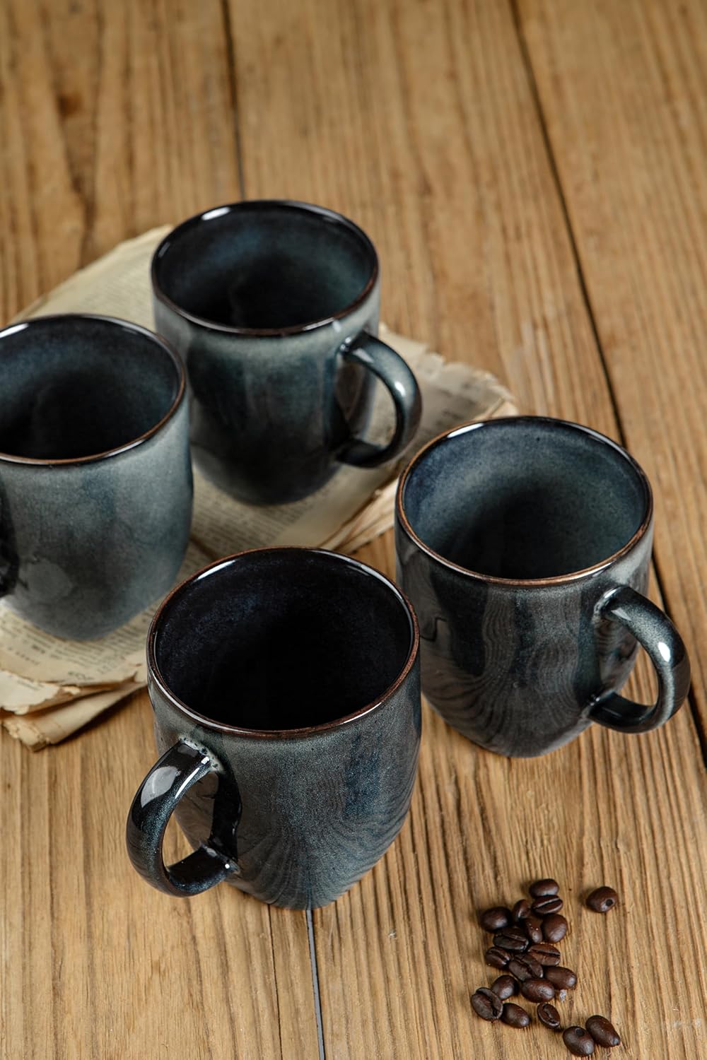 famiware Coffee Mugs Set of 4, Ocean Square 13oz Coffee Cup Set with Handle for Cocoa, Milk, Hot