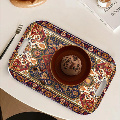 Serving Trays with Handles, 14.5 x 9.8 inch Rectangular Plastic Tray for Restaurant, Kitchen, Dark