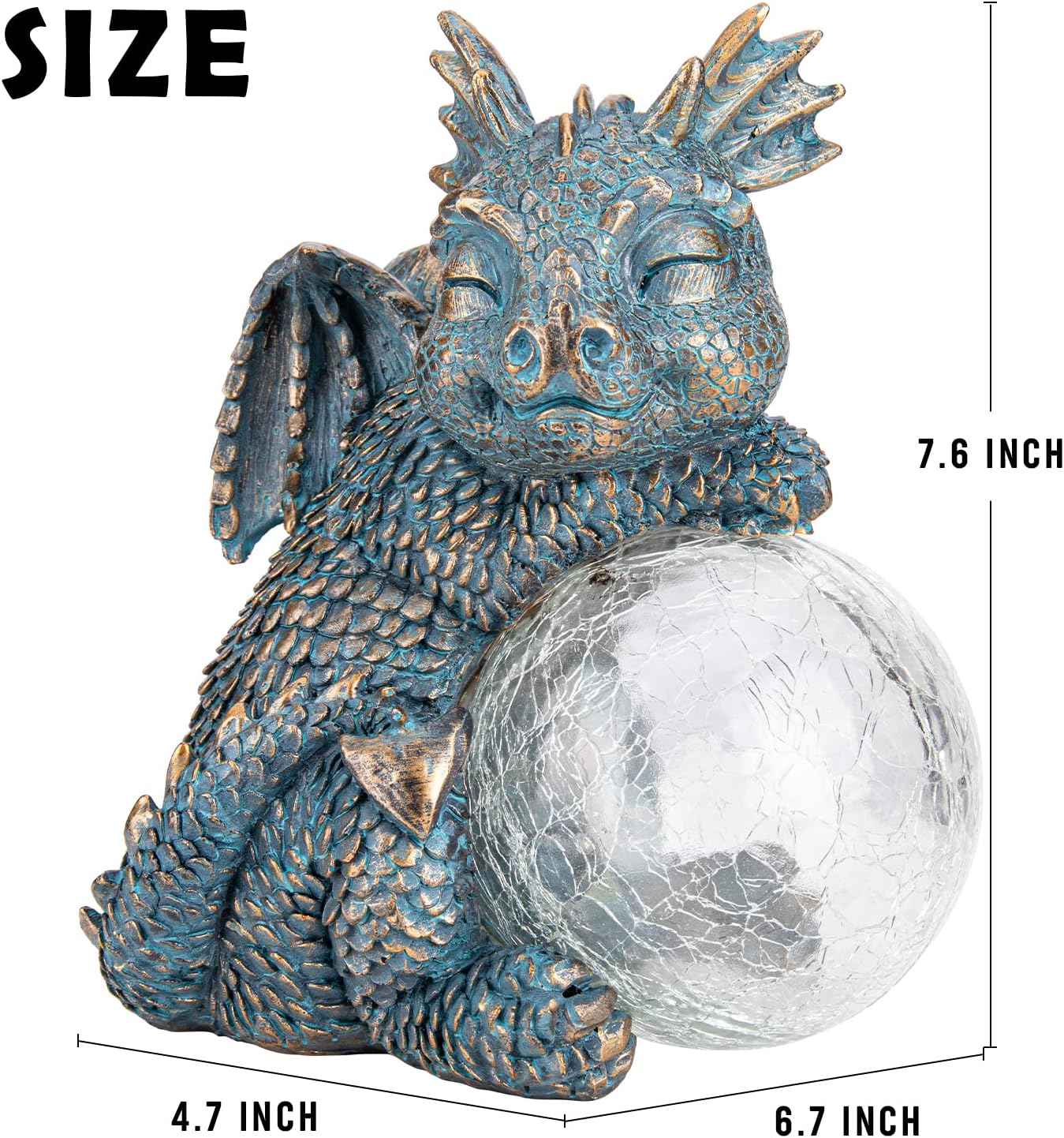 WONDER GARDEN Dragon Statue - Sleeping Dragon Figurines Solar Light Resin Garden Statues with