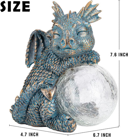 WONDER GARDEN Dragon Statue - Sleeping Dragon Figurines Solar Light Resin Garden Statues with