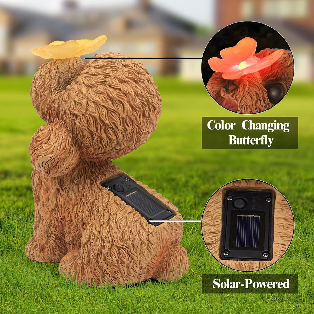 Dog Statues Outdoor Decor, Solar Lights Outdoor Statue Garden Decorations Solar Dog Ornaments for