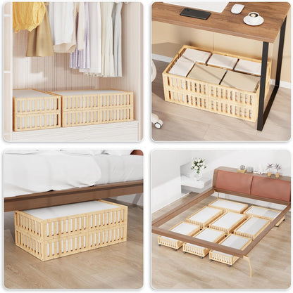 Bamboo Under Bed Storage with Wheels (2-Pack) – Rolling Underbed Shoe Organizer Box for Shoes