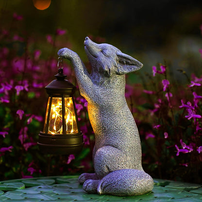 Fox Statue for Garden Decor, Garden Statue with Solar Power Light for Outdoor Patio Porch Lawn Yard
