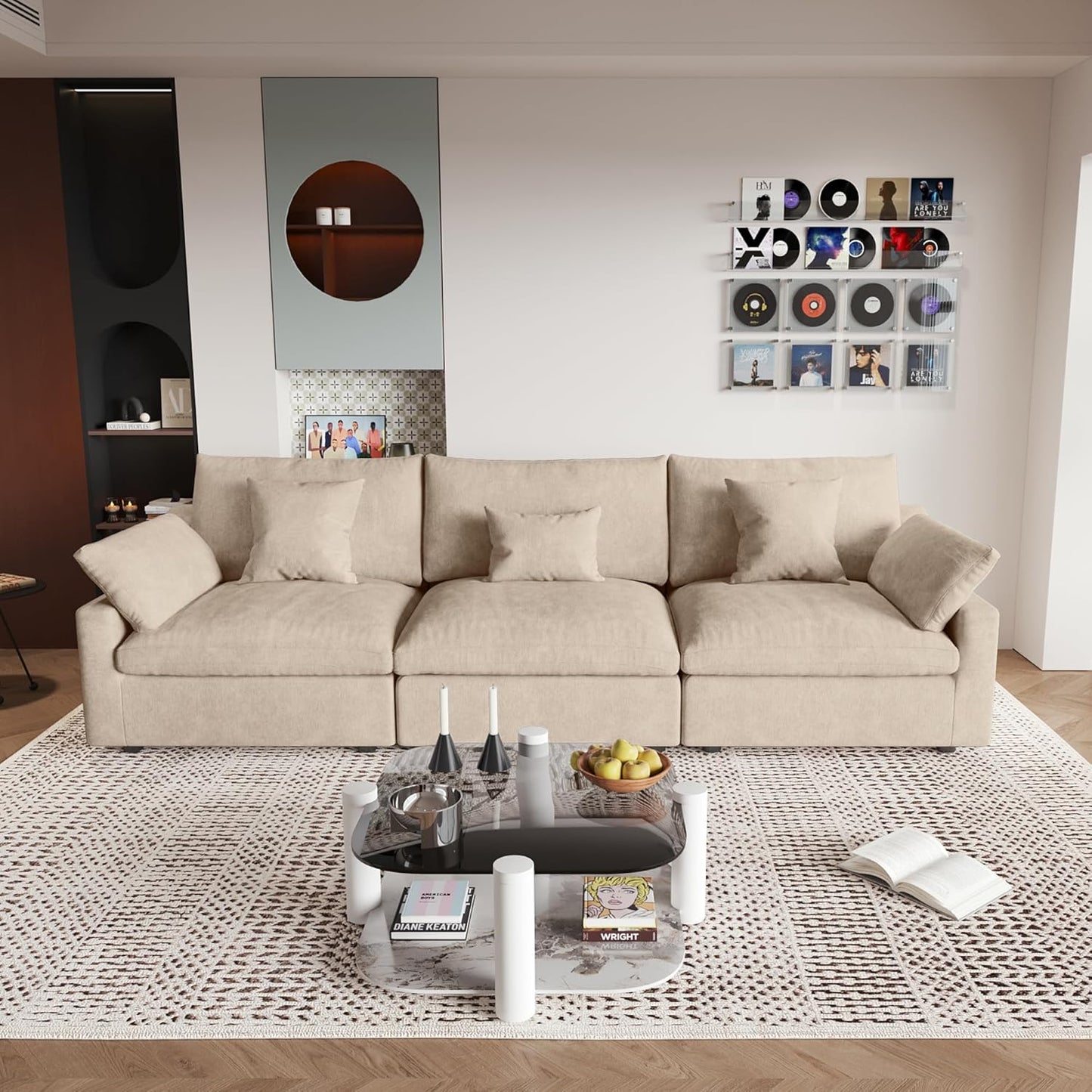 JACH Sectional Couches for Living Room, 3 Seater Cloud Sectional Couch with Deep Seat, Down Filled