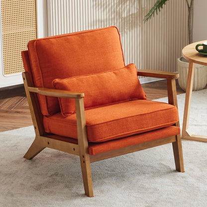 Karl home Accent Chair Wide Armrest Mid-Century Lounge Chair Linen Fabric Armchair with Lumbar