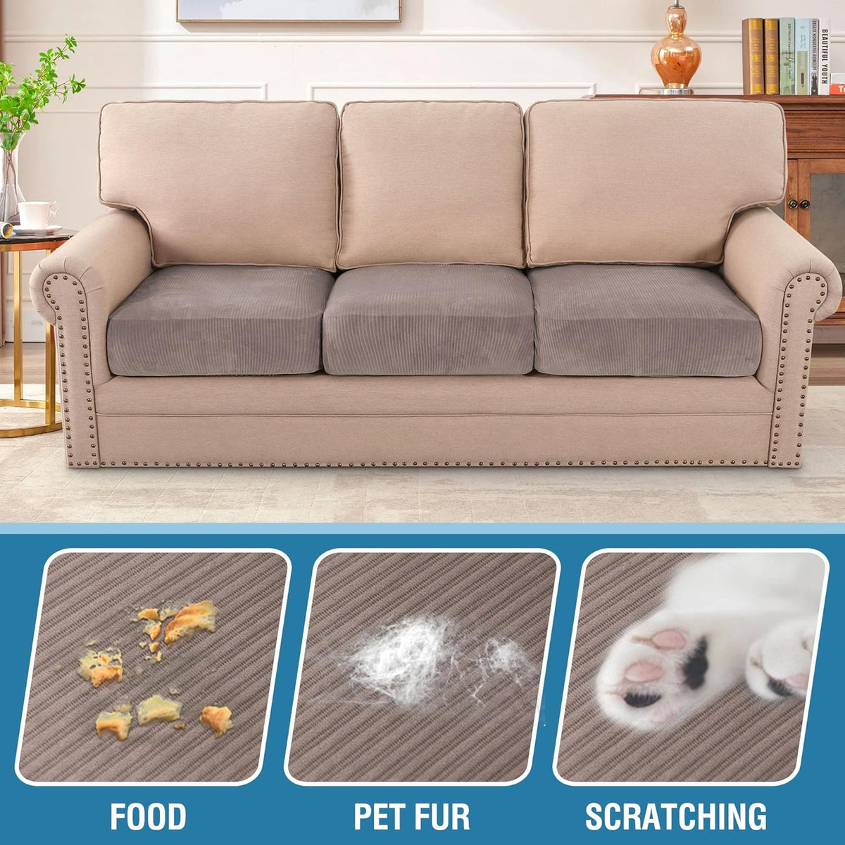 H.VERSAILTEX Velvet Stretch Couch Cushion Cover Plush Cushion Slipcover for Chair Loveseat Sofa