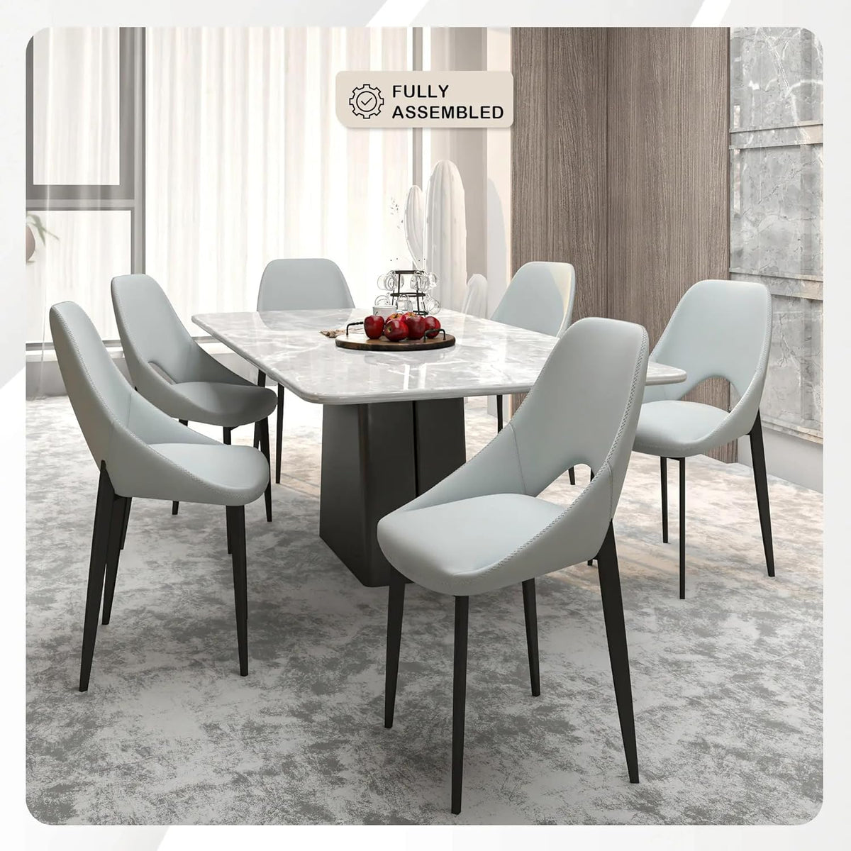 LeisureMod Amalfi Upholstered Fabric Dining Chair – Modern Side Chair with Iron Legs, Mid-Century