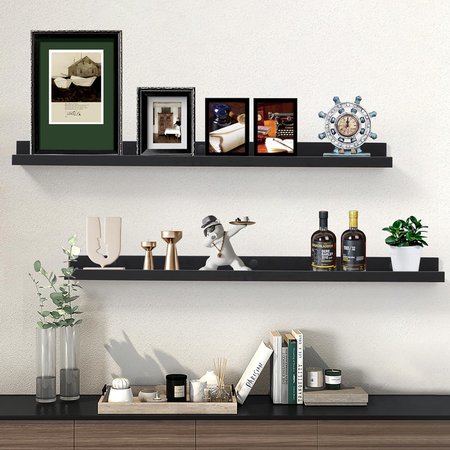 AZSKY Picture Ledge Shelf, Floating Shelves Set of 2, 48 Inches Picture Shelves for Wall with