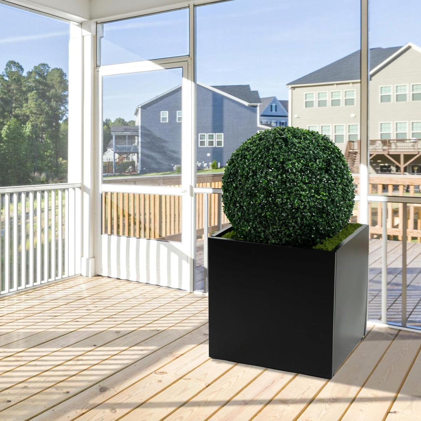 Kozyard 20'' Cube Metal Planter Steel Planter Box Black Steel Flower Pot with Saucer Partition