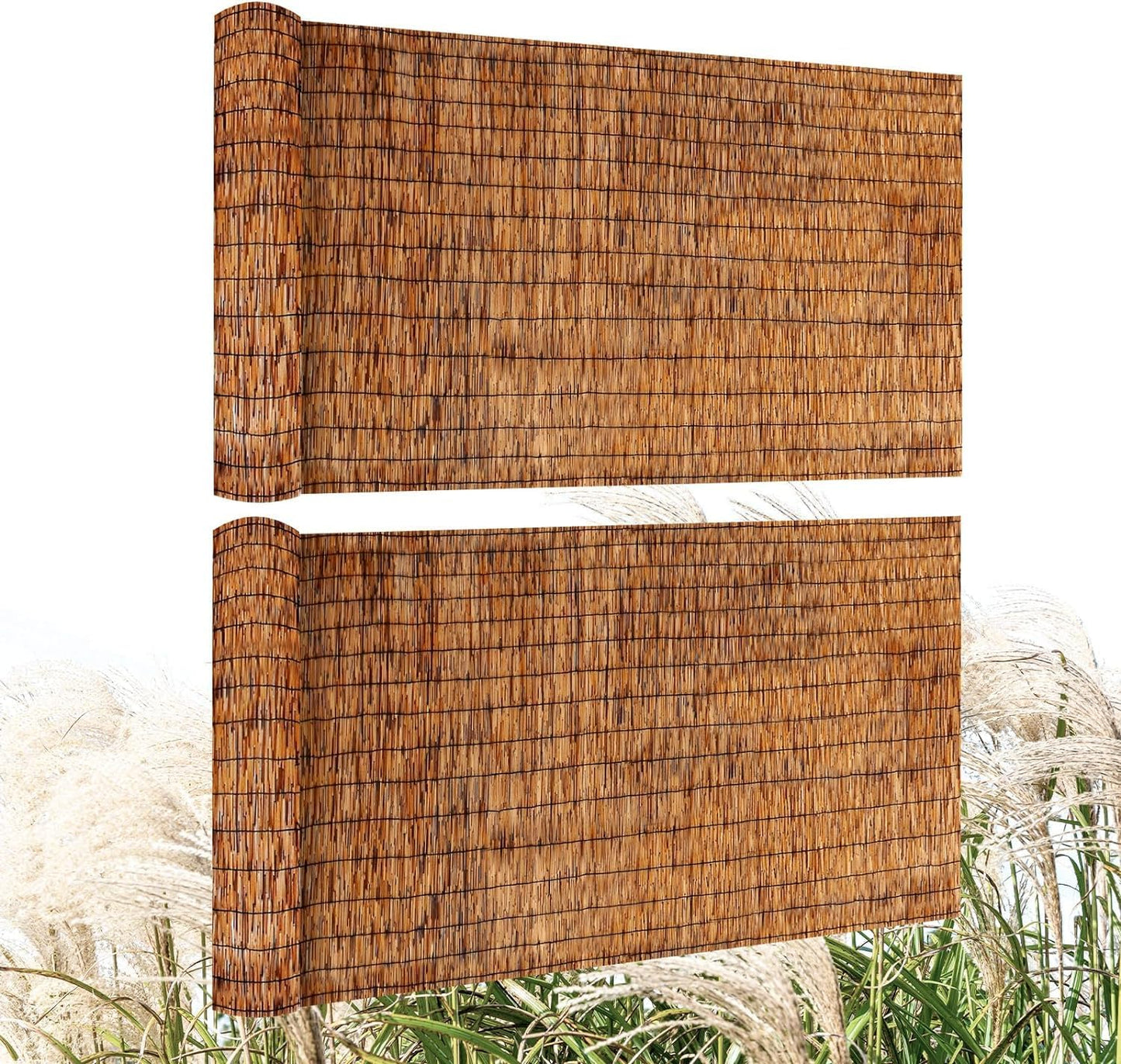 Natural Reed Fencing Rolls,2PACK 4.6FT X 16.4FT Reed Screen Curtain Fence Covering Privacy Bamboo