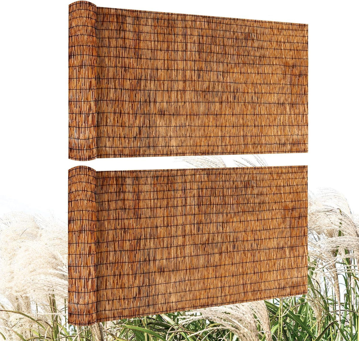 Natural Reed Fencing Rolls,2PACK 4.6FT X 16.4FT Reed Screen Curtain Fence Covering Privacy Bamboo