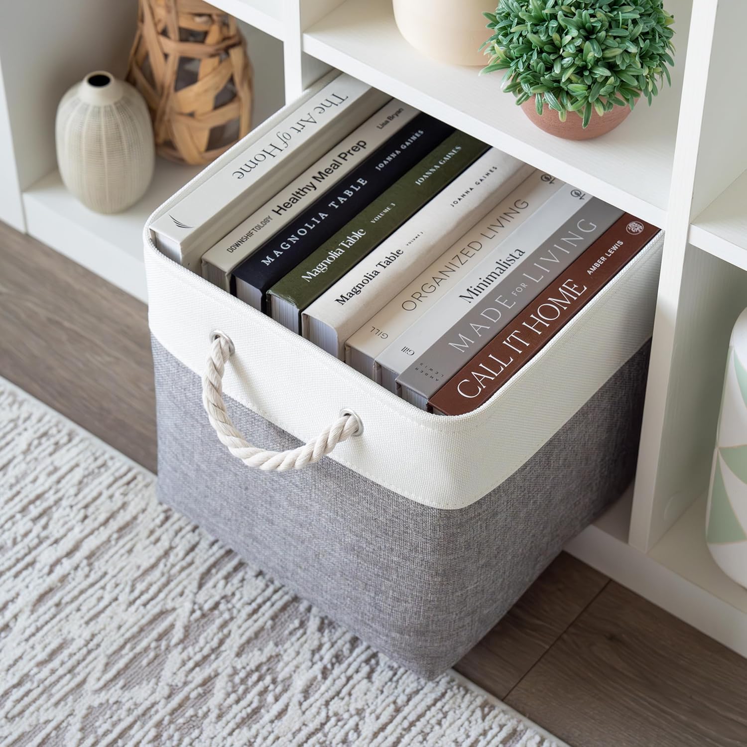 OrganiHaus 12x12 Cube Storage Bins 4 Pack, Foldable Cube Storage Organizer w/ Rope Handles