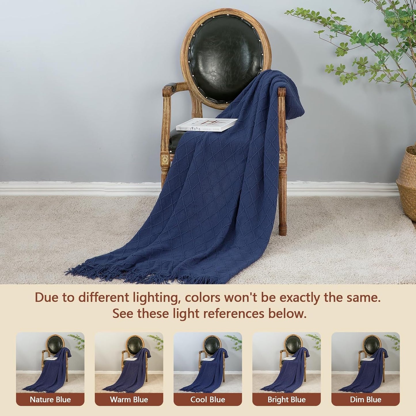 inhand Navy Blue Throw Blanket for Couch and Bed, Soft Living Room Home Decor Knitted Twin Size