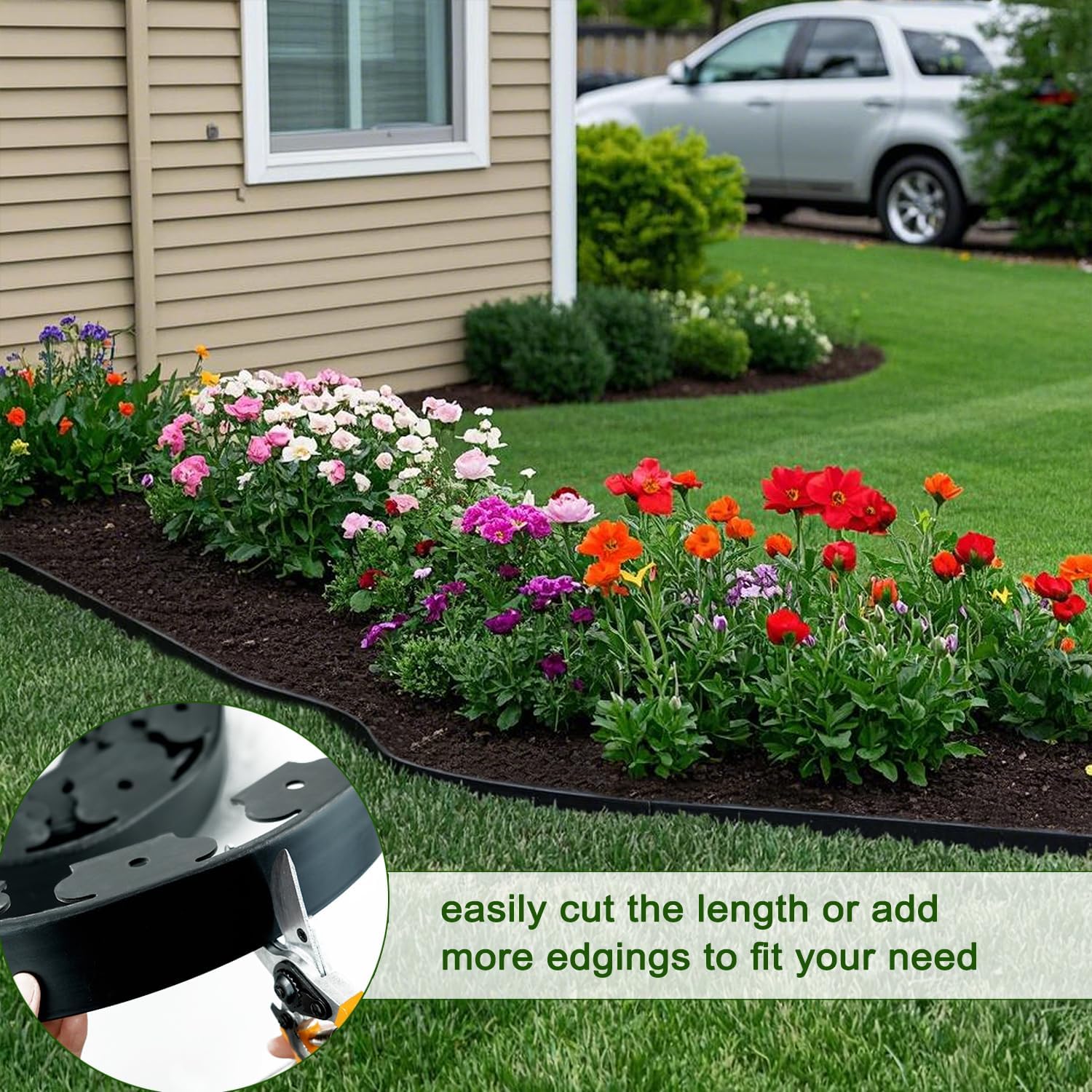 Hugeleaf Landscape Edging 2 Inch Tall 60 Feet Garden Edging Border with 60pcs Stakes, Plastic