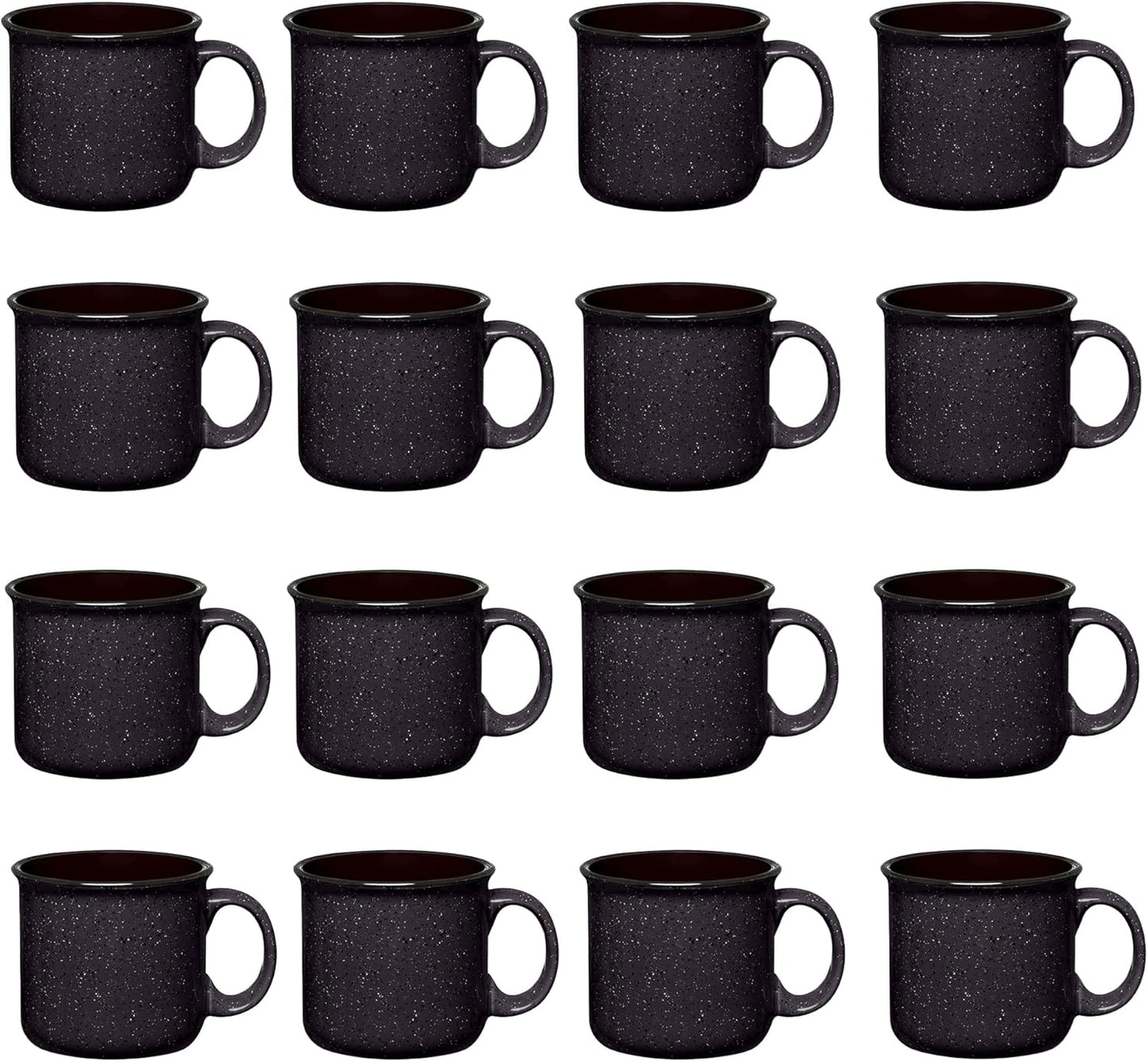 Set of 16 Ceramic Campfire Mugs – 15 Oz, Black – Coffee & Tea Cups for Home, Work, Travel, Camping