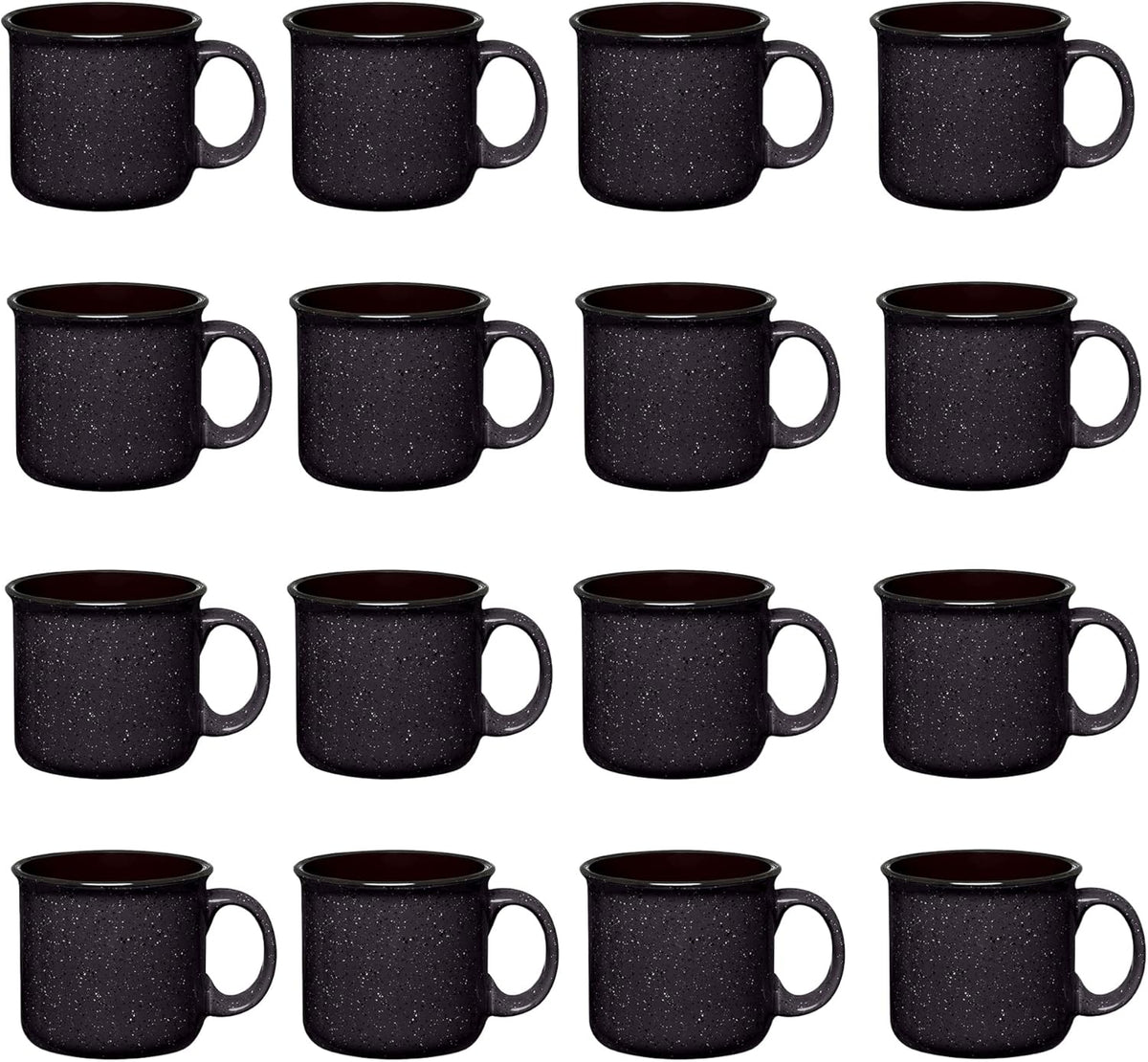 Set of 16 Ceramic Campfire Mugs – 15 Oz, Black – Coffee & Tea Cups for Home, Work, Travel, Camping