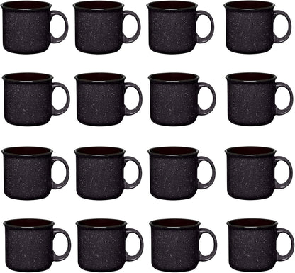 Set of 16 Ceramic Campfire Mugs – 15 Oz, Black – Coffee & Tea Cups for Home, Work, Travel, Camping