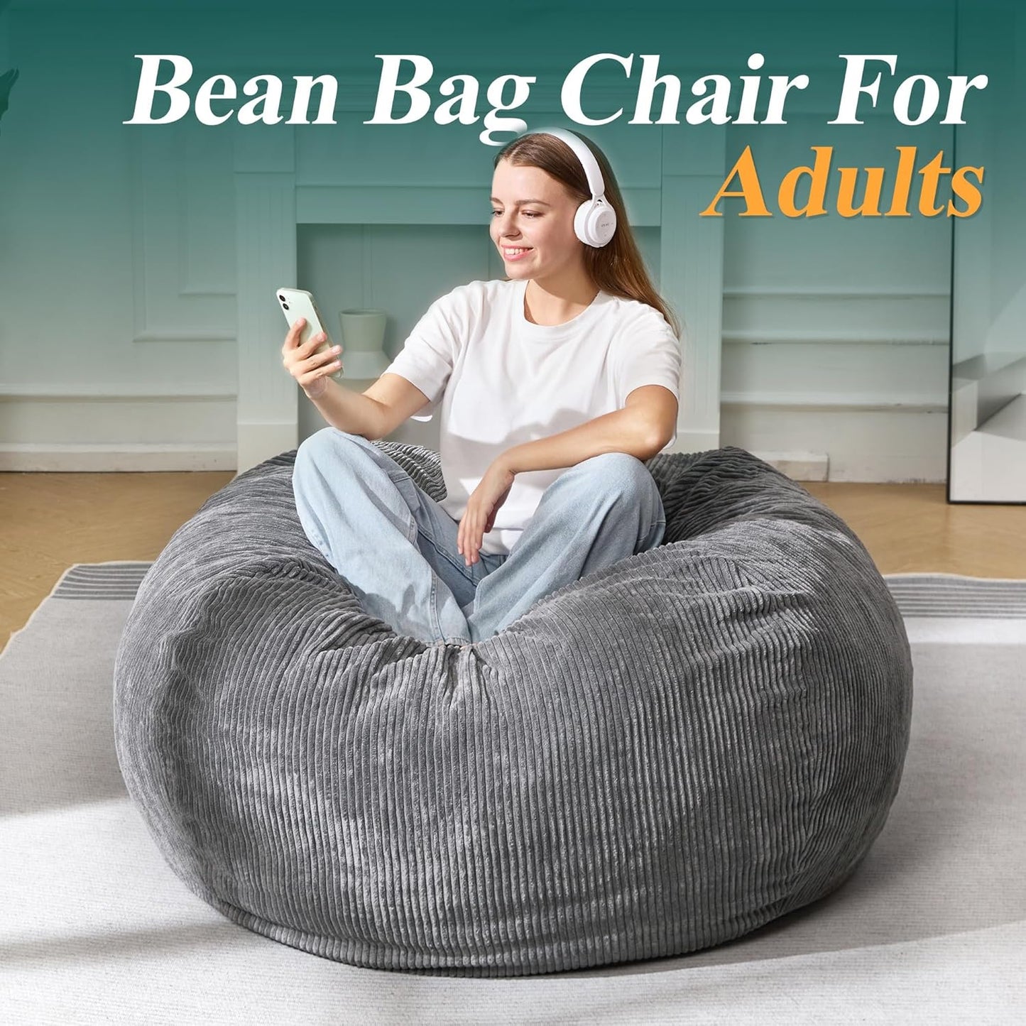 3.5FT Bean Bag Chairs Teardrop Bean Bag Chair for Adults Beanbag Chair with Memory Foam Filled