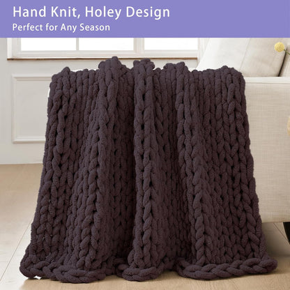 Bigacogo Chunky Knit Throw Blanket for Couch, 51x63 inches, 100% Hand Knitted with Thick Jumbo