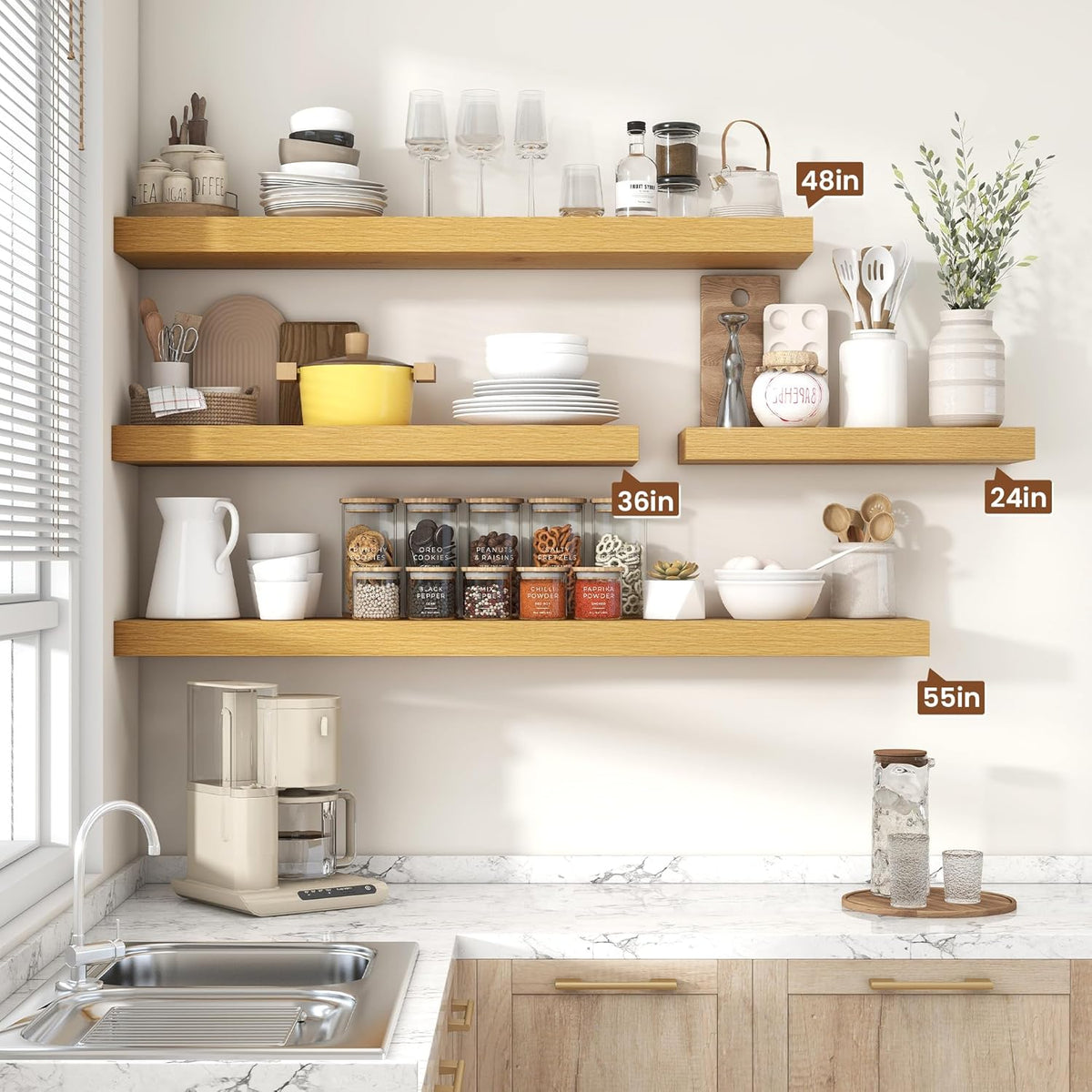 Heimlove 24 inch Floating Shelves for Wall,9.3 inch deep Bathroom Over Toilet Shelf,Wall Mounted