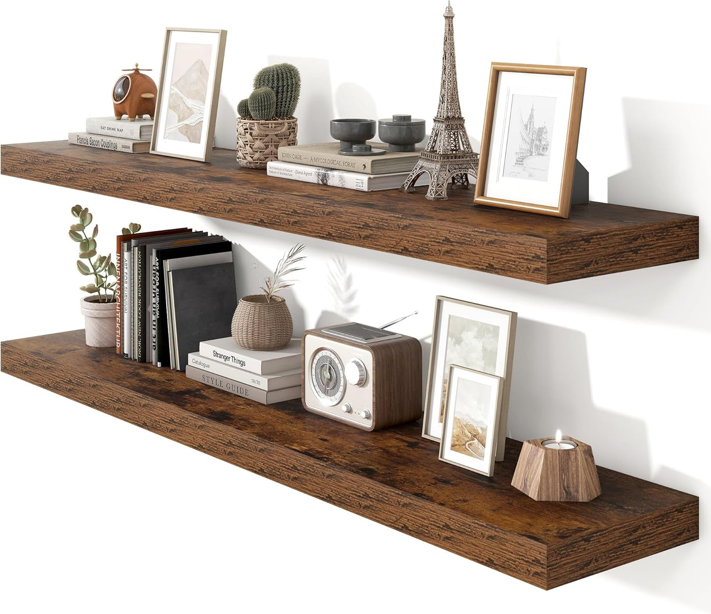 Heimlove 55 Inch Floating Shelves for Wall,10 Deep Large Rustic Brown Wall Shelf with Heavy Duty
