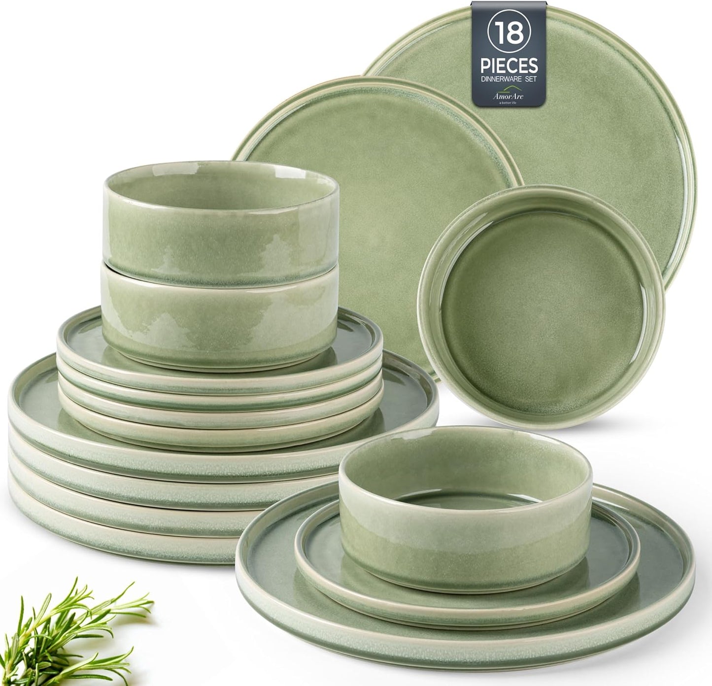 AmorArc Ceramic Dinnerware Sets, Handmade Reactive Glaze Stoneware Plates and Bowls Sets,Highly
