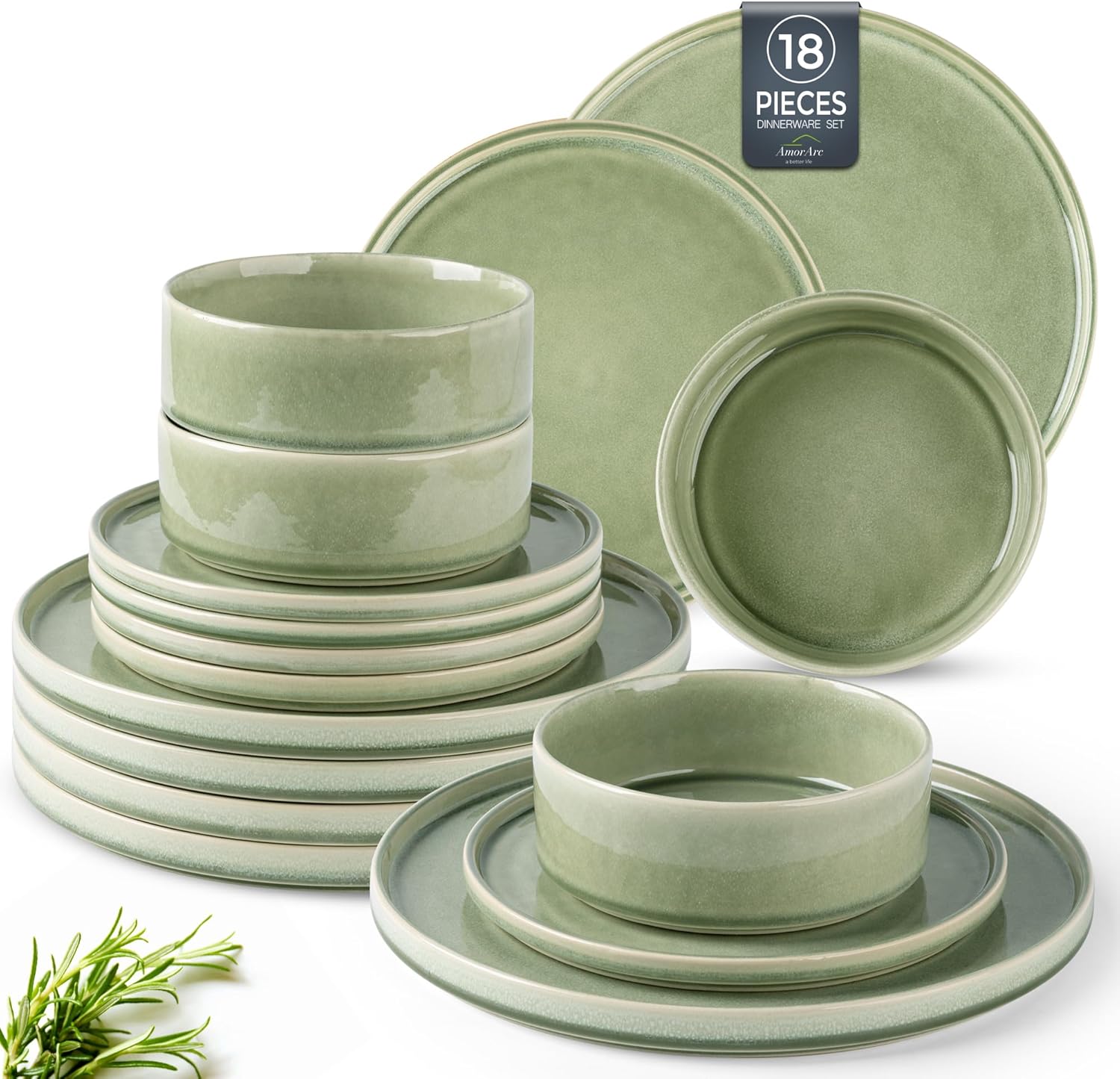 AmorArc Ceramic Dinnerware Sets, Handmade Reactive Glaze Stoneware Plates and Bowls Sets,Highly
