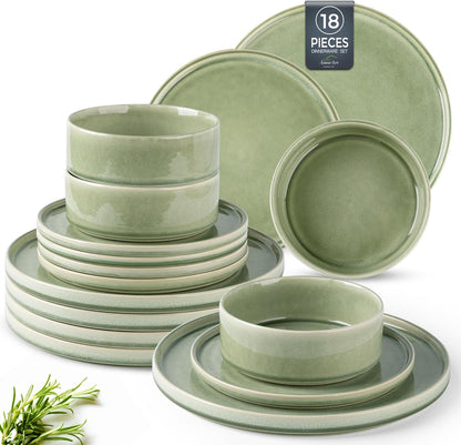 AmorArc Ceramic Dinnerware Sets, Handmade Reactive Glaze Stoneware Plates and Bowls Sets,Highly