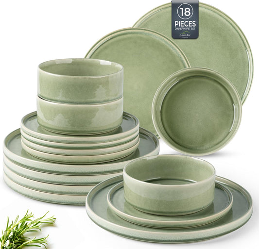 AmorArc Ceramic Dinnerware Sets, Handmade Reactive Glaze Stoneware Plates and Bowls Sets,Highly