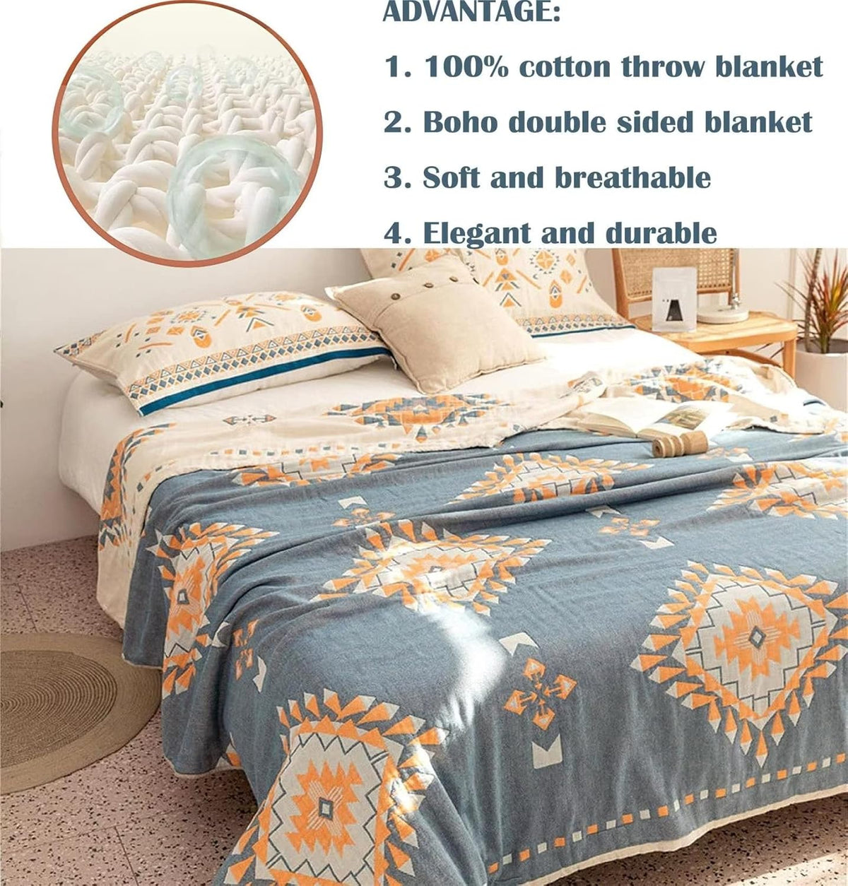Spring Blankets Cotton Throw Blanket 60''x 80'' Muslin Blanket for Couch Bed Chair,Cozy Soft Bed