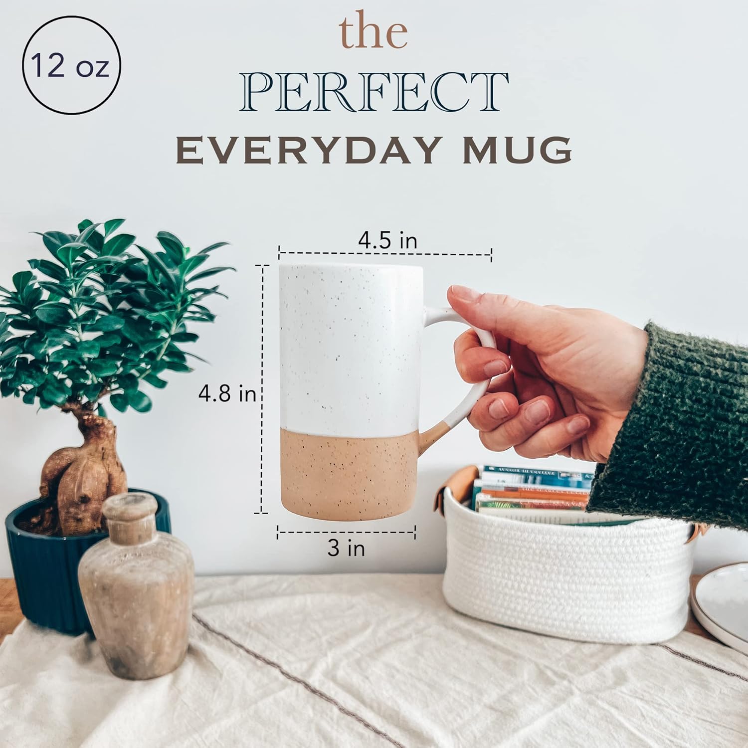 MORA Ceramics 12oz Coffee Mug Set of 4 - Ceramic Tea Cups with Handle - Microwave and Dishwasher