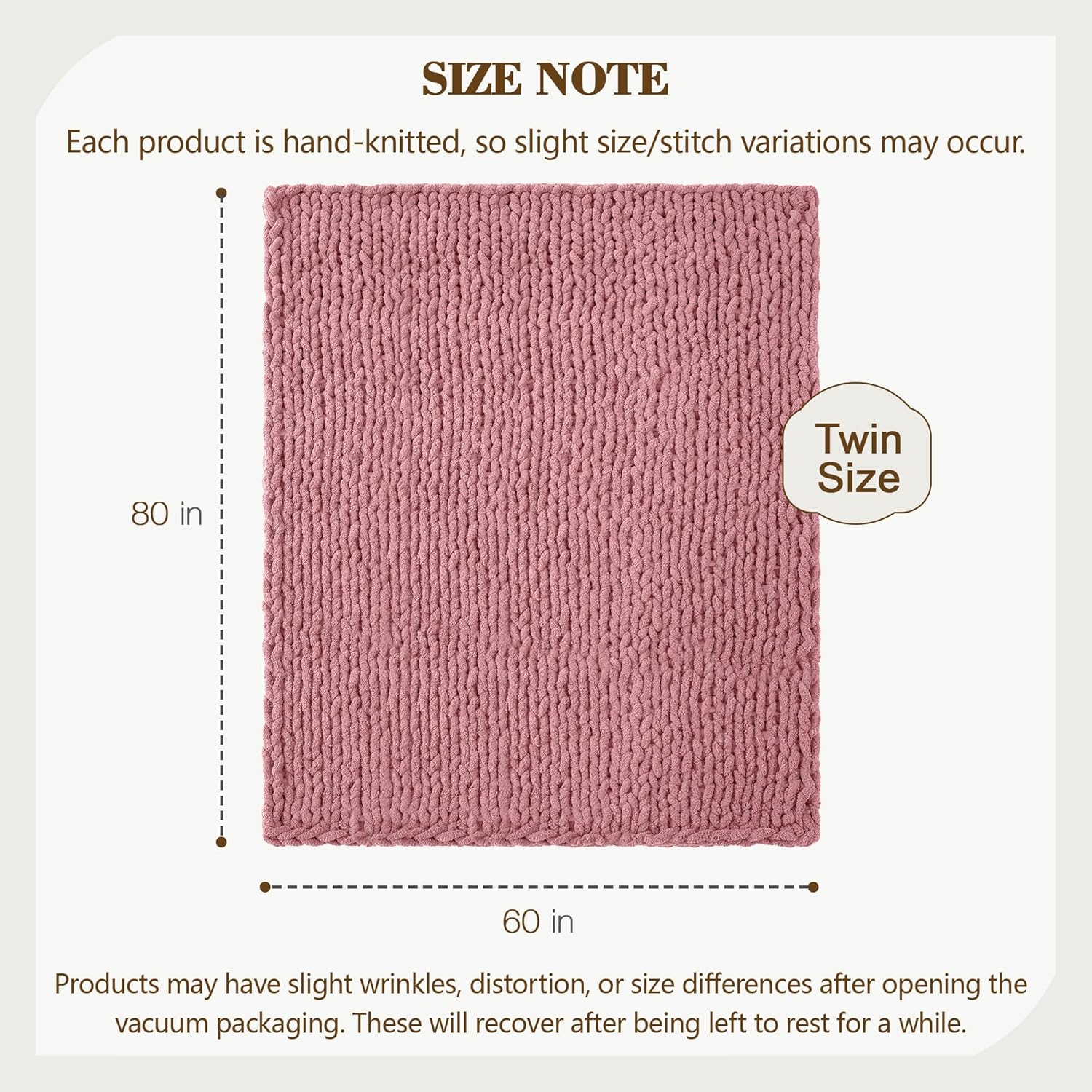 Carriediosa Chunky Knit Throw Blanket 60" X 80" Twin, 100% Hand Made Large Chenille Loop Yarn Soft