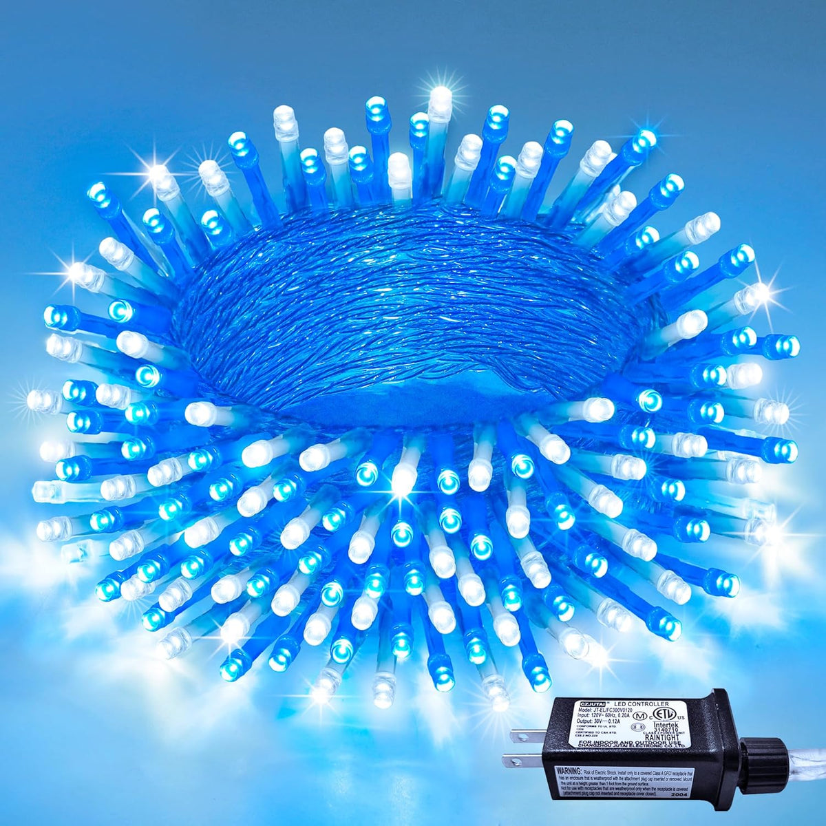 JMEXSUSS Connectable Blue and White Christmas Lights, 8 Modes 100 LED Twinkle String Lights Indoor