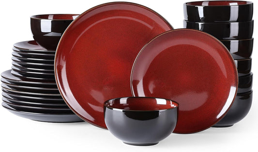 LERATIO Ceramic Dinnerware Sets for 8,Stoneware Plates and Bowls Sets,Handmade Reactive Glaze