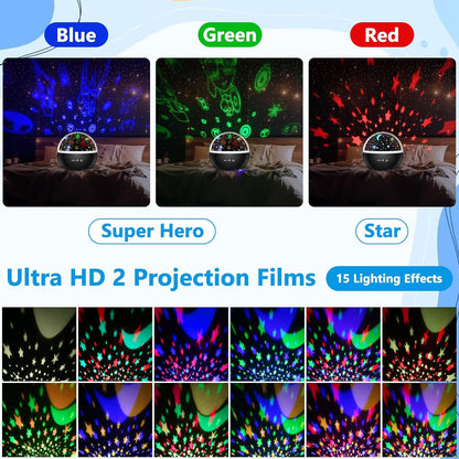 Superhero Night Light Projector for Boy,Kids Night Lights with Spiderman and Star Theme,360 Degree