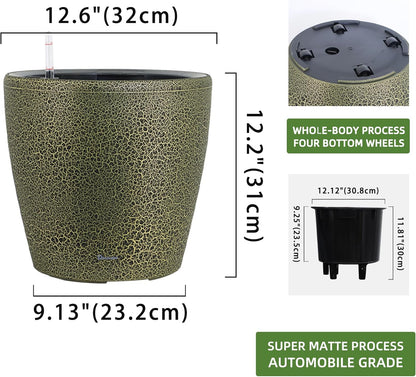 Dexceder 13x12 Self Watering Planter with Wheels Indoor Outdoor, Inner Pot Design, Thickened Large