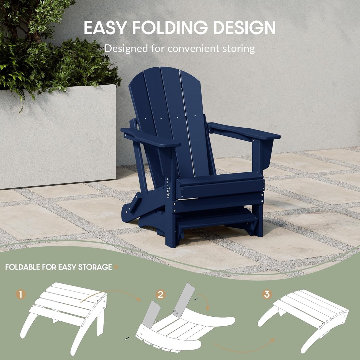 WestinTrends Outdoor Ottoman, Patio Adirondack Ottoman Foot Rest, All Weather Poly Lumber Folding