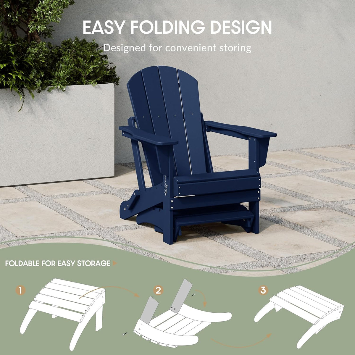 WestinTrends Outdoor Ottoman, Patio Adirondack Ottoman Foot Rest, All Weather Poly Lumber Folding