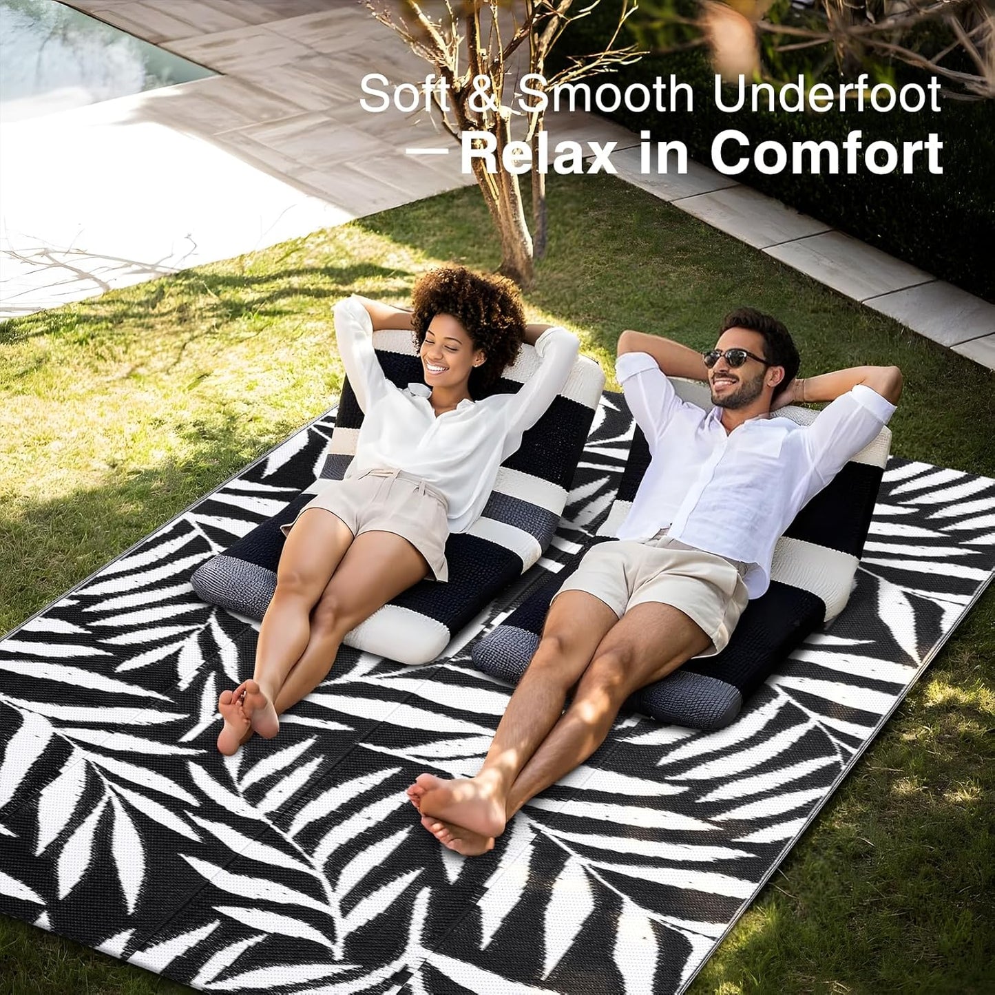 OLANLY Waterproof Outdoor Rug 5x8 ft, Reversible Outdoor Plastic Straw Rug with Leaf Pattern, RV