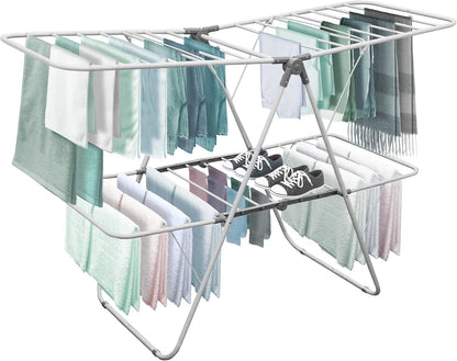 Brookstone – Extra Large – Double Spaced - 2 Tier Collapsible Clothes Drying Rack, Indoor/Outdoor