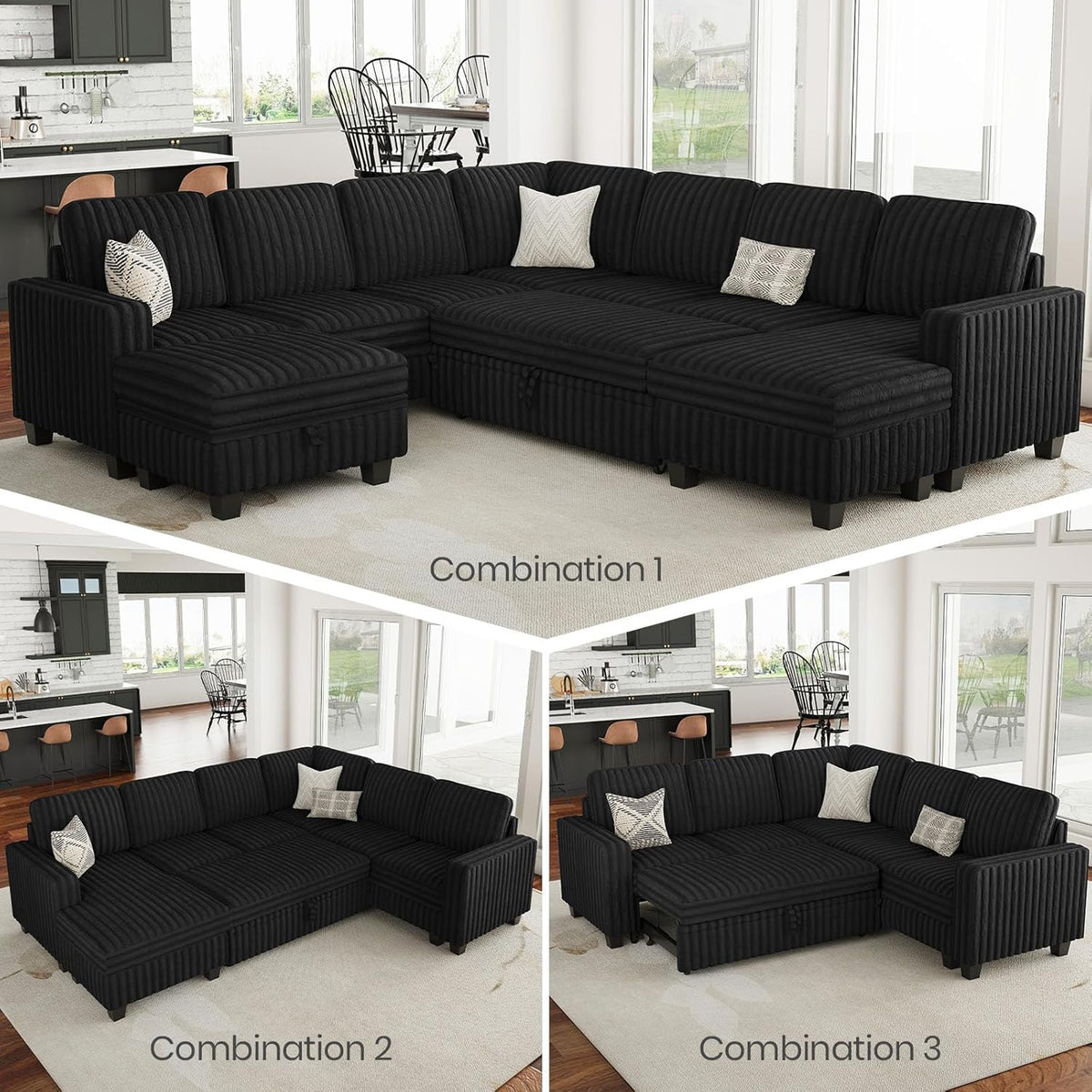 Belffin Modular Sectional Sleeper Sofa with Pull Out Couch Bed Corduroy Double Chaise with Storage